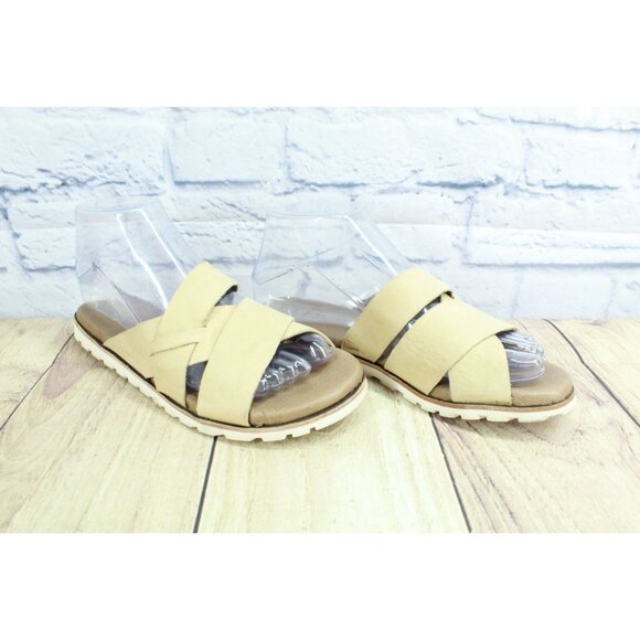 LL Bean Women's Tan Padded Leather Lakewashed Miniwedge Slide Sandals Size 6 M - Picture 2 of 9